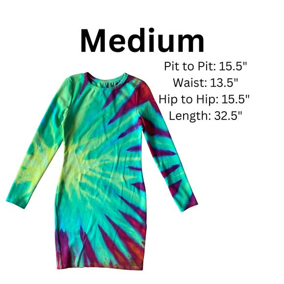 Ice Dyed Long-sleeve Dress - Tie Dye Hippie Boho Drippy Rainbow (Women's Medium) - Picture 6 of 10